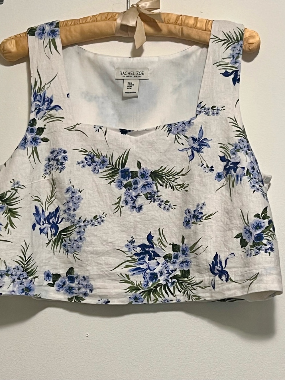 Rachel Zoe White Linen Floral Square-Neck Crop Top